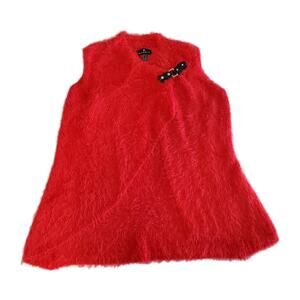 Marble Women's Vest Size XS Red Acrylic Blend Soft Buckle Sleeveless Pullon